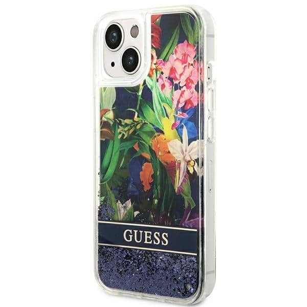 Guess Flower Liquid Glitter - θήκη για Apple iPhone 14 Plus - Μπλε - Image 2
