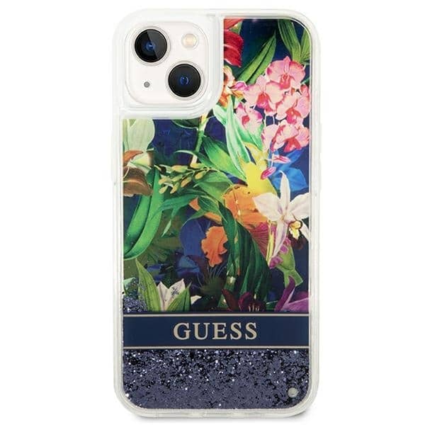Guess Flower Liquid Glitter - θήκη για Apple iPhone 14 Plus - Μπλε - Image 3