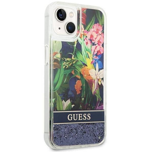 Guess Flower Liquid Glitter - θήκη για Apple iPhone 14 Plus - Μπλε - Image 4
