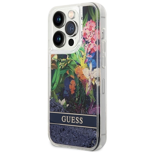 Guess Flower Liquid Glitter - θήκη για Apple iPhone 14 Pro Max - Μπλε - Image 2
