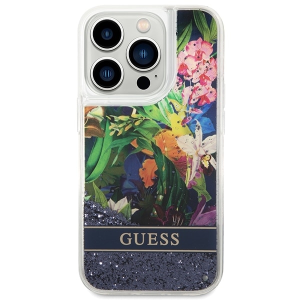 Guess Flower Liquid Glitter - θήκη για Apple iPhone 14 Pro Max - Μπλε - Image 3
