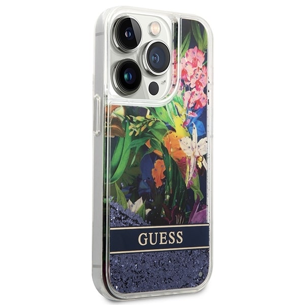 Guess Flower Liquid Glitter - θήκη για Apple iPhone 14 Pro Max - Μπλε - Image 4