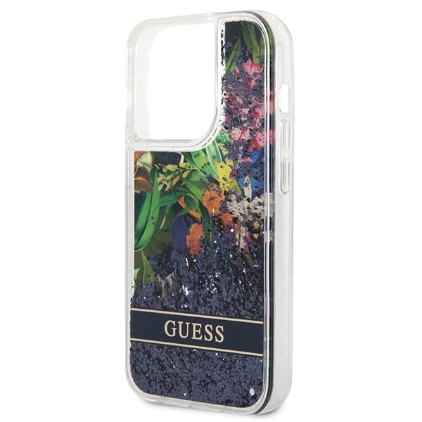 Guess Flower Liquid Glitter - θήκη για Apple iPhone 14 Pro Max - Μπλε - Image 6
