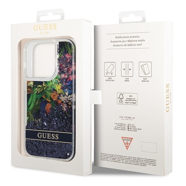 Guess Flower Liquid Glitter - θήκη για Apple iPhone 14 Pro Max - Μπλε - Image 8