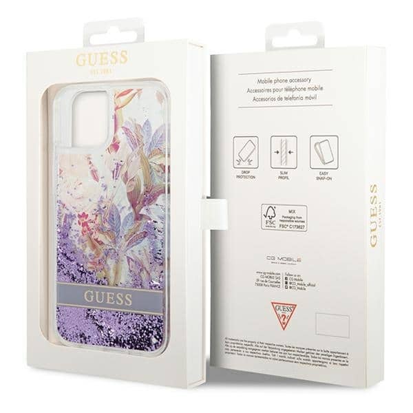 Guess Flower Liquid Glitter - θήκη για Apple iPhone 14 Plus - Μωβ - Image 8