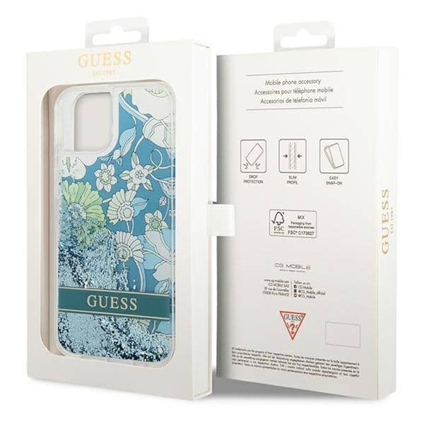 Guess Flower Liquid Glitter - θήκη για Apple iPhone 14 Plus - Πράσινο - Image 8