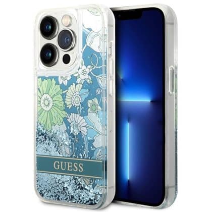 Guess Flower Liquid Glitter - θήκη για Apple iPhone 14 Pro Max - Πράσινο