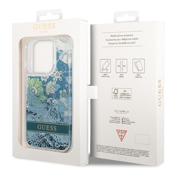 Guess Flower Liquid Glitter - θήκη για Apple iPhone 14 Pro Max - Πράσινο - Image 8
