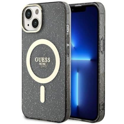 Guess Glitter Gold MagSafe - θήκη για Apple iPhone 14 / 15 13 - Μαύρο