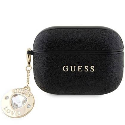 Guess GUAP2PGEHCDK AirPods Pro 2 (2022/2023) cover μαύρο/black Fixed Glitter Heart Diamond Charm