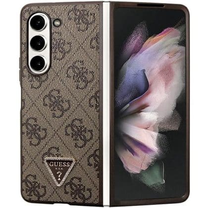 Guess Leather 4G Triangle Strass - θήκη για Samsung Galaxy Z Fold5 - Καφέ
