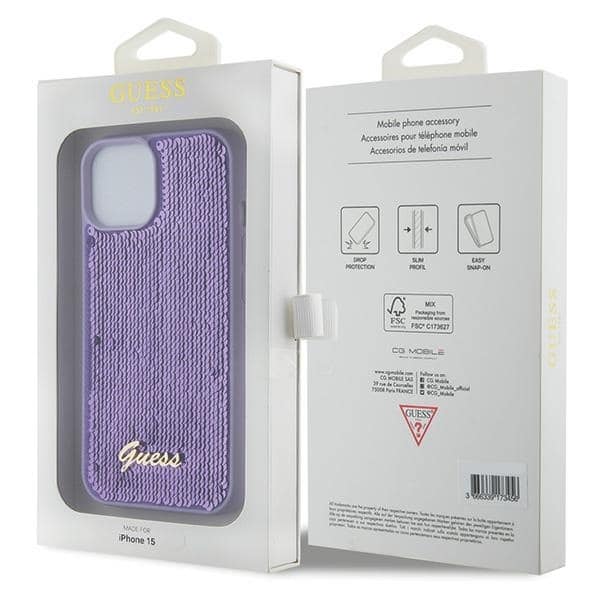 Guess Sequin Script Metal - θήκη για Apple iPhone 15 - Μωβ - Image 8