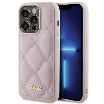 Guess Quilted Metal Logo - θήκη για Apple iPhone 15 Pro - Ροζ