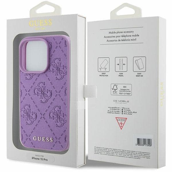 Guess Leather 4G Stamped - θήκη για Apple iPhone 15 Pro - Μωβ - Image 8