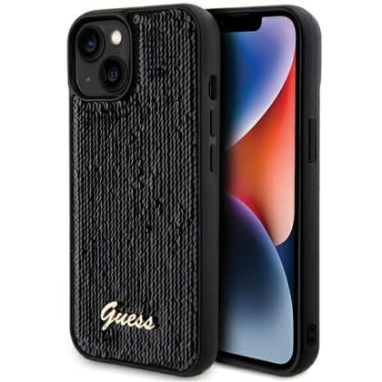Guess Sequin Script Metal - θήκη για Apple iPhone 14 / 15 13 - Μαύρο