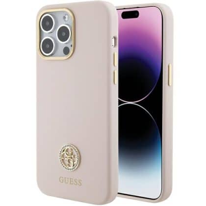 Guess Silicone Logo Strass - θήκη για Apple iPhone 15 Pro Max - Ροζ