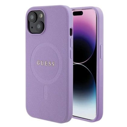 Guess Saffiano Magsafe - θήκη για Apple iPhone 15 Plus - Μωβ