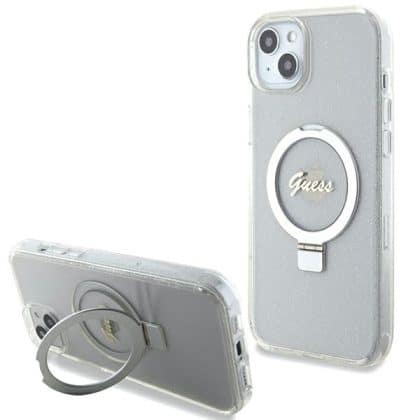 Guess Ring Stand Script Glitter MagSafe - θήκη για Apple iPhone 15 Plus - Διάφανο