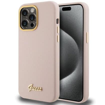 Guess Silicone Script Metal Logo & Frame - θήκη για Apple iPhone 15 Pro - Ροζ