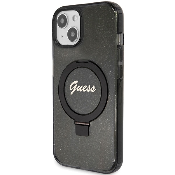 Guess Ring Stand Script Glitter MagSafe - θήκη για Apple iPhone 15 Plus - Μαύρο - Image 2