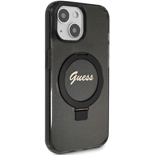 Guess Ring Stand Script Glitter MagSafe - θήκη για Apple iPhone 15 Plus - Μαύρο - Image 4