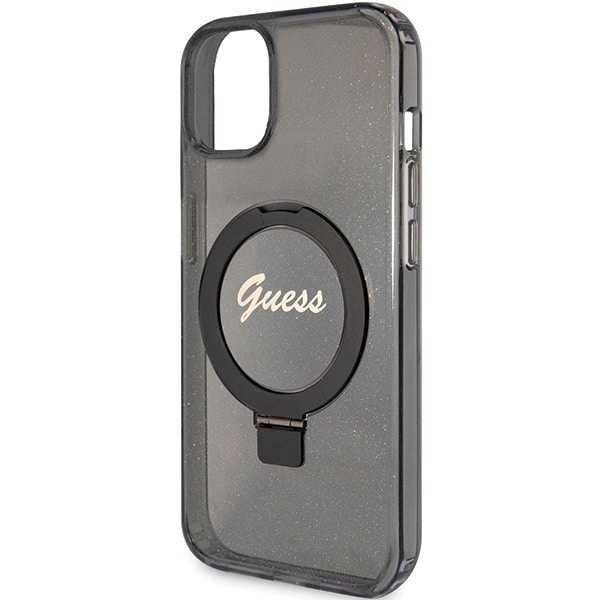 Guess Ring Stand Script Glitter MagSafe - θήκη για Apple iPhone 15 Plus - Μαύρο - Image 6