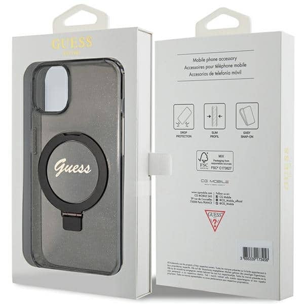 Guess Ring Stand Script Glitter MagSafe - θήκη για Apple iPhone 15 Plus - Μαύρο - Image 8