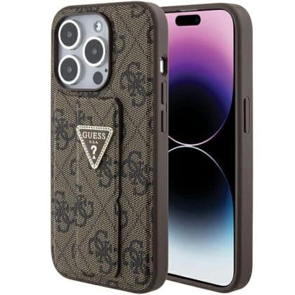 Guess GUHCP15LPGS4TDW iPhone 15 Pro 6.1"  καφέ/brown hardcase Grip Stand 4G Triangle Strass