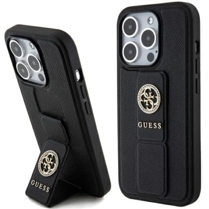 Guess GUHCP15XPGSSADK iPhone 15 Pro Max  6.7" μαύρο/black hardcase Grip Stand 4G Saffiano Strass