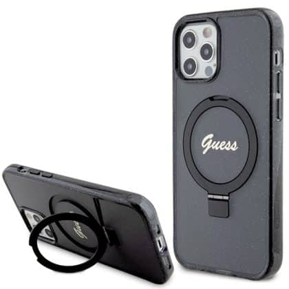 Guess Ring Stand Script Glitter MagSafe - θήκη για Apple iPhone 12/12 Pro 6.1 - Μαύρο