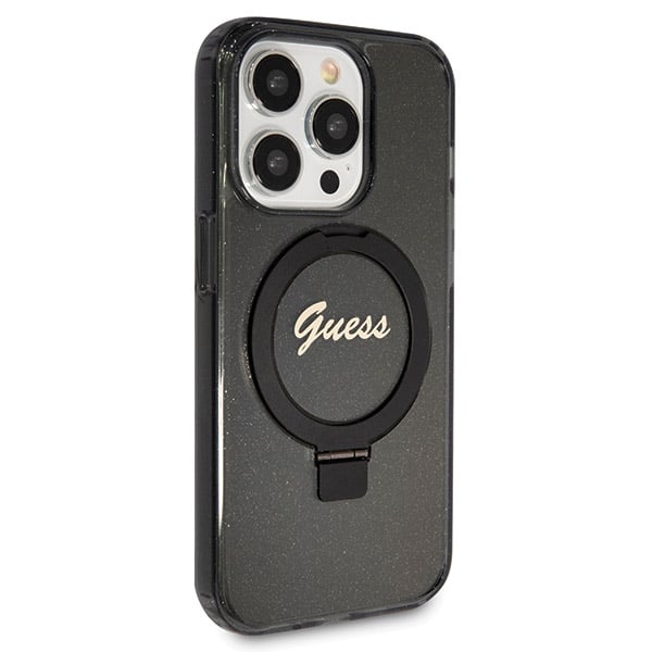Guess Ring Stand Script Glitter MagSafe - θήκη για Apple iPhone 14 Pro Max - Μαύρο - Image 4