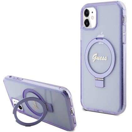 Guess Ring Stand Script Glitter MagSafe - θήκη για Apple iPhone 11 - Μωβ