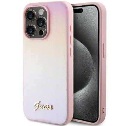 Guess Saffiano Iridescent Script - θήκη για Apple iPhone 15 Pro Max - Ροζ