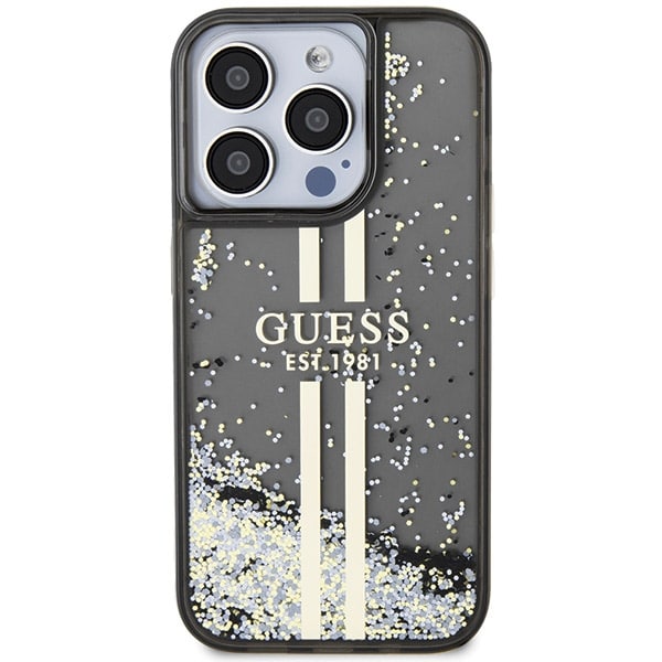 Guess Liquid Glitter Gold Stripes - θήκη για Apple iPhone 15 Pro Max - Μαύρο - Image 3