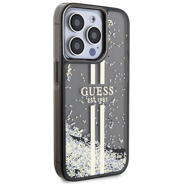 Guess Liquid Glitter Gold Stripes - θήκη για Apple iPhone 15 Pro Max - Μαύρο - Image 4