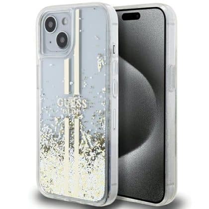 Guess Liquid Glitter Gold Stripes - θήκη για Apple iPhone 15 Plus / 14 - Διάφανο