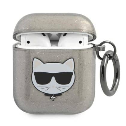 Karl Lagerfeld KLA2UCHGK Κάλυμμα για AirPods 1/2 μαύρο Glitter Choupette