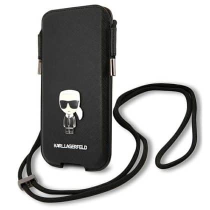Karl Lagerfeld Τσάντα KLHCP12LOPHKMK 6,7" μαύρη/black hardcase Saffiano Ikonik Kar
