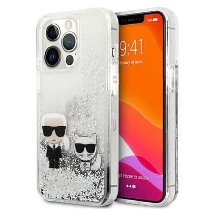 Karl Lagerfeld Liquid Glitter - Karl & Choupette - θήκη για Apple iPhone 13 Pro Max - Ασημί