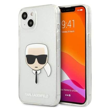 Karl Lagerfeld Glitter Karl`s Head - θήκη για Apple iPhone 13 mini - Ασημί