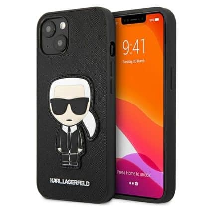 Karl Lagerfeld Ikonik Saffiano - Karl`s Patch - θήκη για Apple iPhone 13 mini - Μαύρο