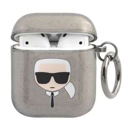 Karl Lagerfeld KLA2UKHGK Κάλυμμα AirPods 1/2 μαύρο/Black Glitter Karl`s Head