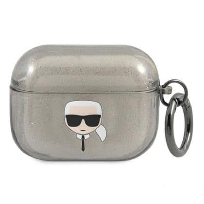 Karl Lagerfeld KLAPUKHGK Κάλυμμα για AirPods Pro μαύρο/Black Glitter Karl`s Head