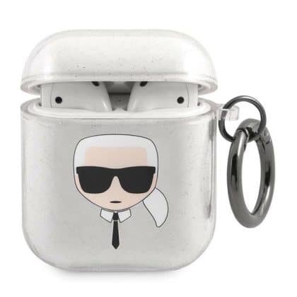 Karl Lagerfeld KLA2UKHGS Κάλυμμα AirPods 1/2 ασημί Glitter Κεφάλι του Karl
