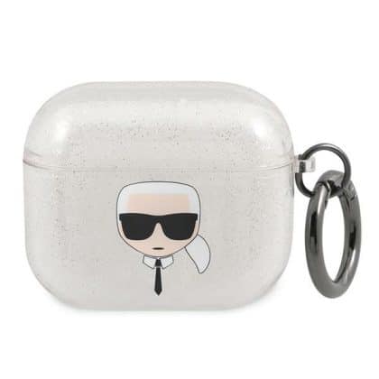 Karl Lagerfeld KLA3UKHGS Κάλυμμα για AirPods 3 ασημί Glitter Karl`s Head