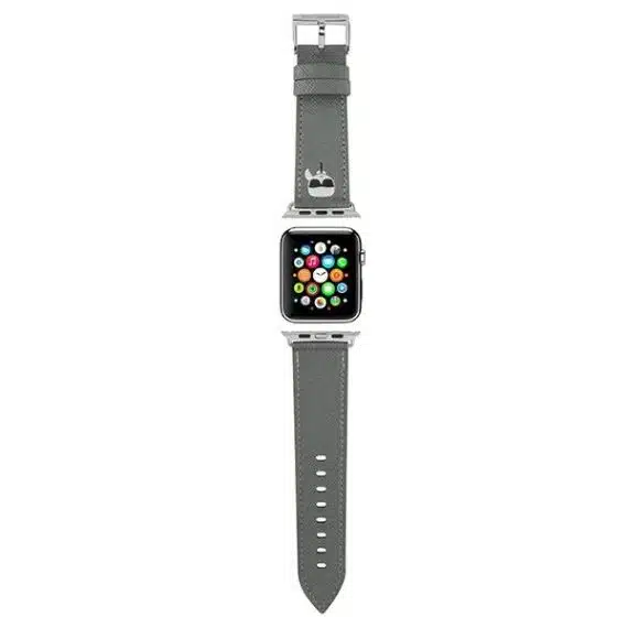 Karl Lagerfeld Λουράκι KLAWLOKHG για Apple Watch 42/44/45mm ασημί Saffiano Karl Heads