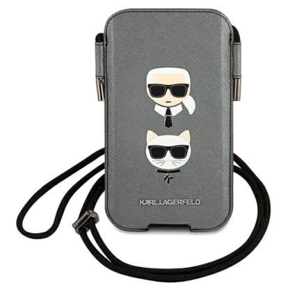 Karl Lagerfeld Τσάντα KLHCP12MOPHKCG 6,1" γκρί/σκληρή θήκη Saffiano Ikonik Karl&Choupette Head