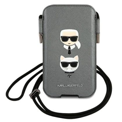 Karl Lagerfeld Τσάντα KLHCP12LOPHKCG 6,7" γκρι/σκληρή θήκη Saffiano Ikonik Karl&Choupette Head