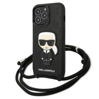 Karl Lagerfeld Leather Monogram Patch and Cord - θήκη για Apple iPhone 13 Pro / - Μαύρο