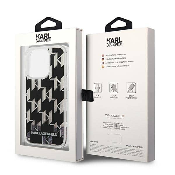Karl Lagerfeld Liquid Glitter Monogram - θήκη για Apple iPhone 14 Pro - Μαύρο - Image 8